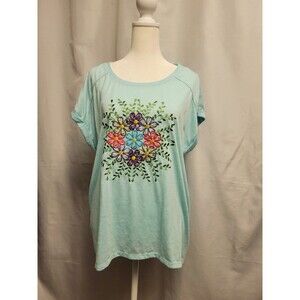 Clover Pine T-shirt Womens XL Floral Embroidered Grandmacore Cute